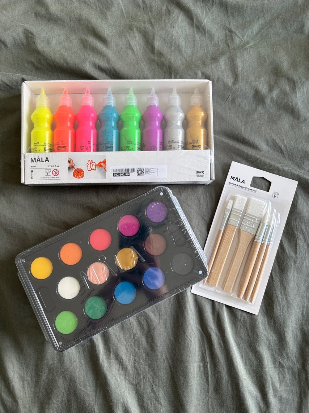 NWT IKEA MÅLA Multicolor Paint Set with Brushes - Bright Neon & Pastel Colors